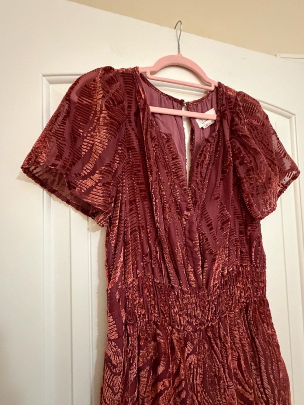 Anthropologie Somerset Jumpsuit Velvet Burnout Edition Sz Med Wide Leg Rust - Picture 8 of 17